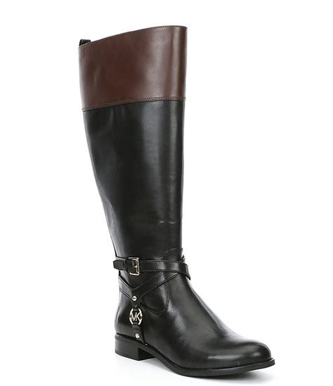 michael kors preston two-tone vachetta leather wide calf boots|Preston Two.